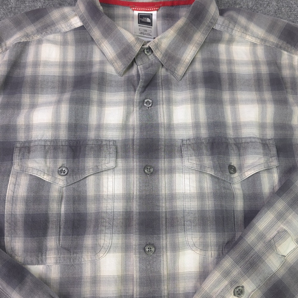 The North Face Shirt Large Gray Plaid Long Sleeve Button Up Pockets Cotton - Picture 2 of 8